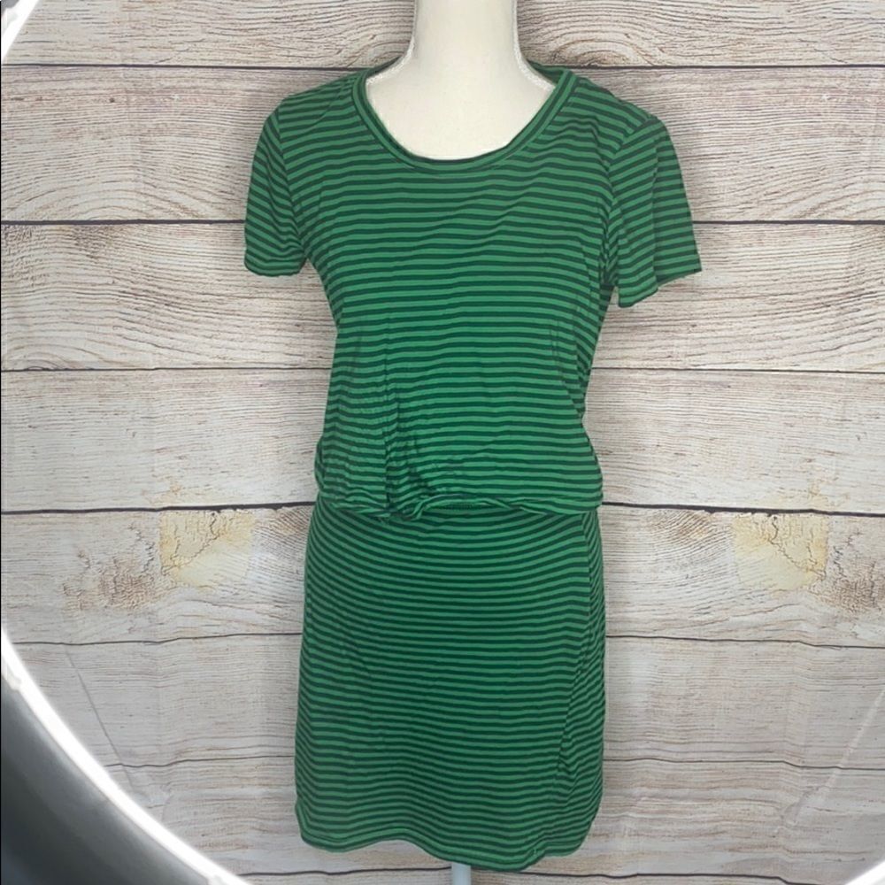 Socialite Midi Green Navy Striped Cotton Dress